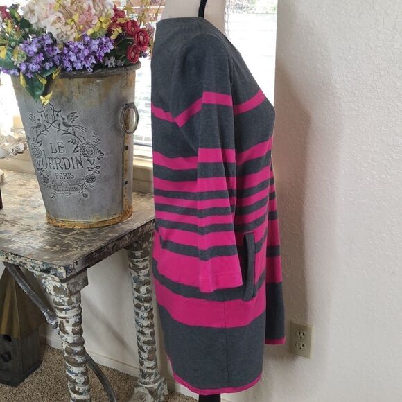 Joan Vass Gray and Pink Cotton Knit Sheath Dress - Picture 3 of 12
